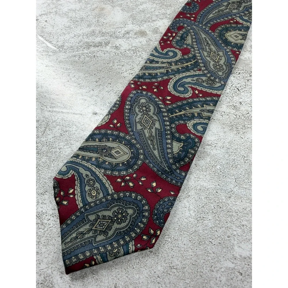 Bert Pulitzer Tie Mens One Size Red 100% Silk Paisley Pointed Classic Necktie
